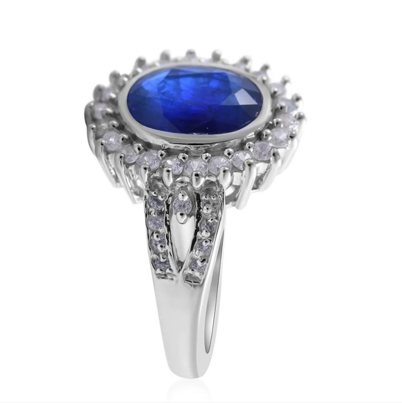 Genuine Tanzanian Blue Spinel and White Zircon Halo Ring in Platinum/925 Sz7 - Picture 5 of 8